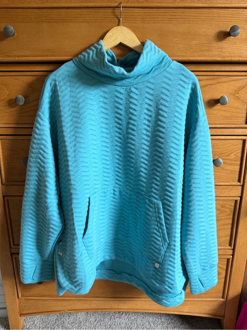 Jones New York Sport Quilted Sweatshirt Teal Chevron Funnel Neck Snap Womens 3X